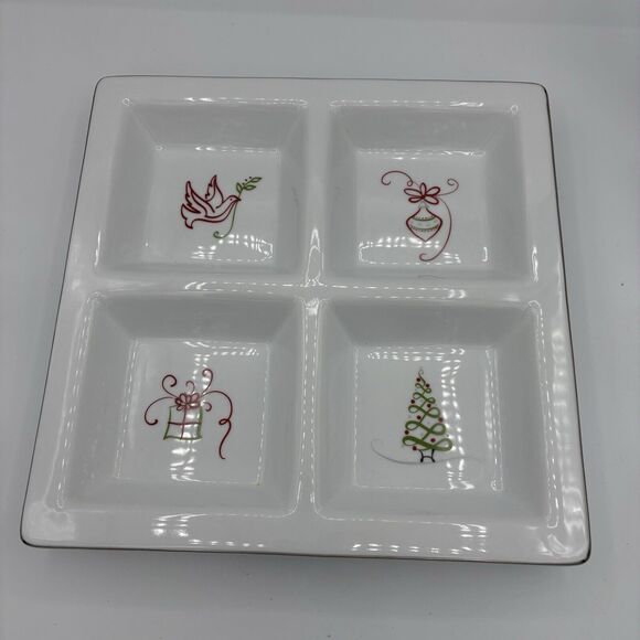 St Nicholas Square Serving Platter Plate Tis The Season 4 Compartment Square - Picture 1 of 6